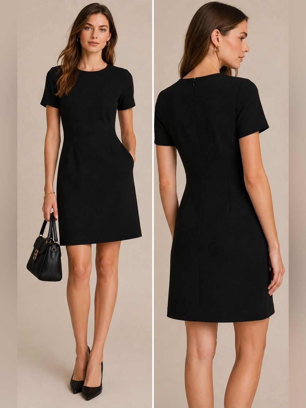 J.Crew Paneled Stretch Dress Black Wool Sheath Short Sleeve Size 10